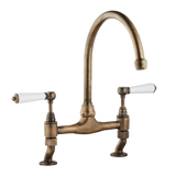 Traditional Kitchen Bridge Mixer Tap - Porcelain Levers