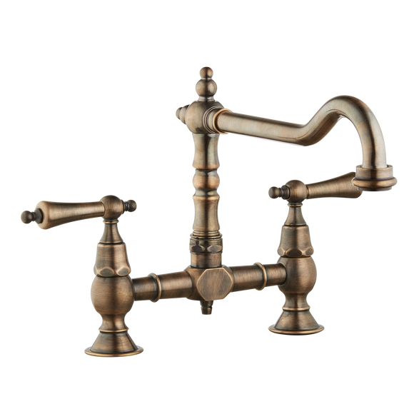 Brunel - Old English Bridge Kitchen Sink Mixer - Metal Levers